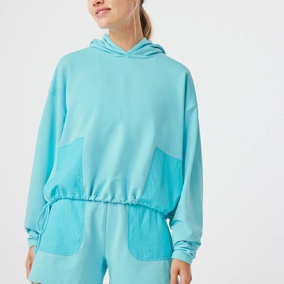 Outdoor Voices BeachTree Cotton Cropped Pullover Hoodie Turquoise Size S NWT - Picture 1 of 7